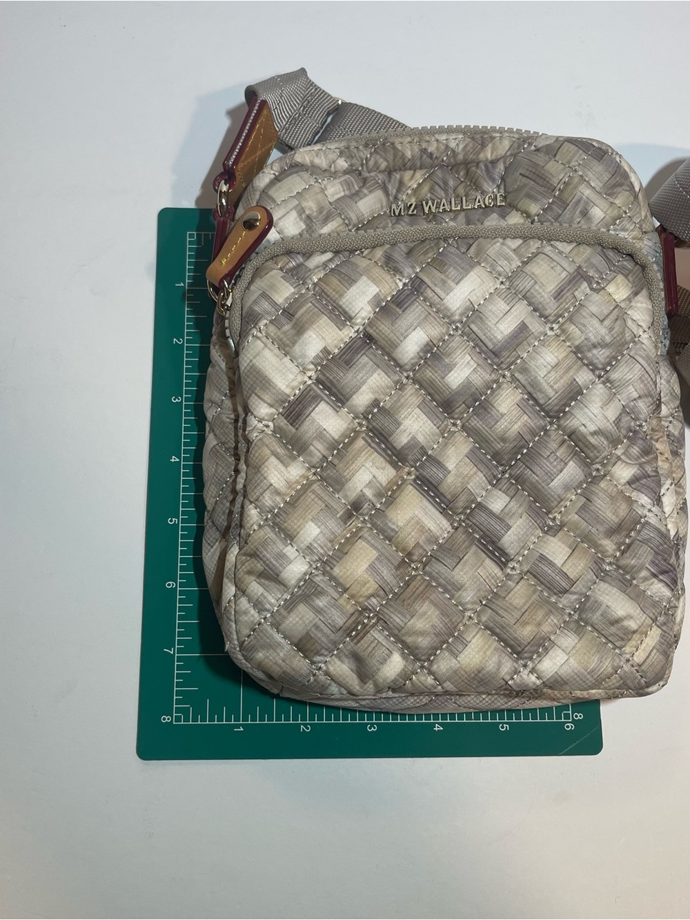 MZ Wallace Quilted Crossbody in Beige Taupe with Brown Trim - Picture 7 of 12